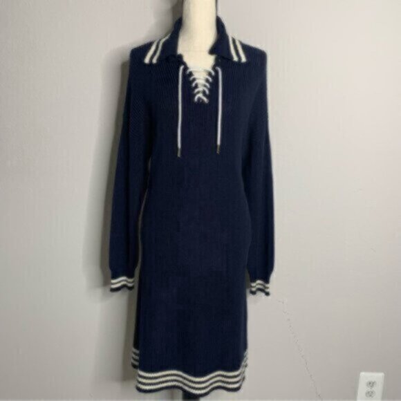 Ralph Lauren Blue & White Sweater Midi Long Sleeve Dress - Picture 11 of 11